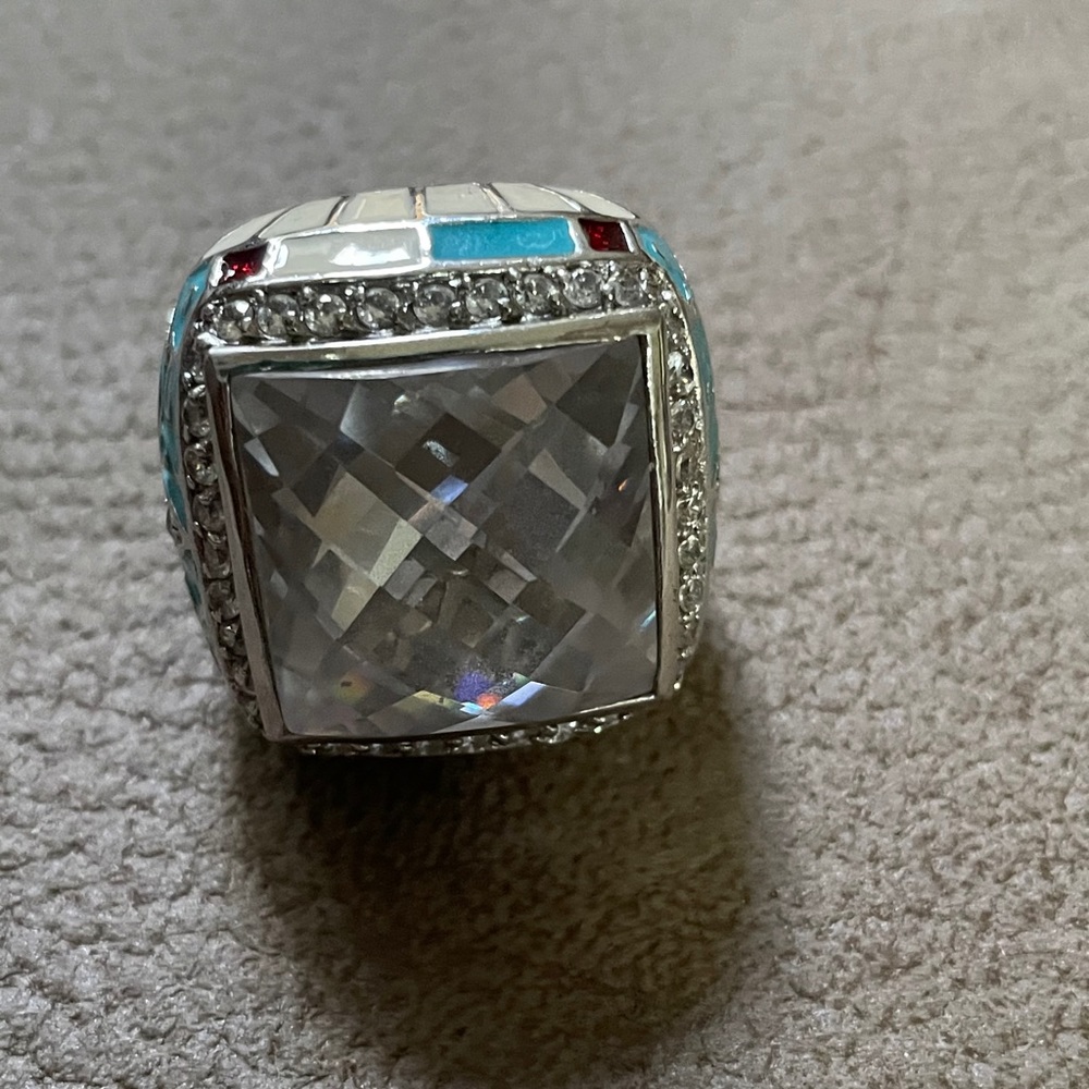 LAUREN G ADAMS STERLING SILVER 925 RING FLEUR DE LIS CZ CLEAR ENAMEL - Picture 3 of 14